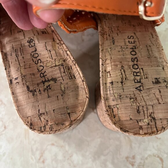 Aerosoles Sz 8 Santiago Raffia Platform Slingback Pump Orange and Cork - Picture 12 of 14